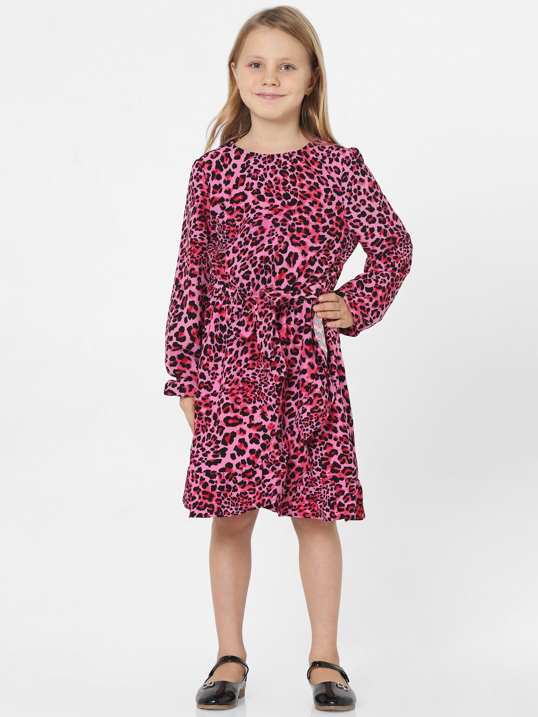 

KIDS ONLY Girls Pink Floral Wrap Round Neck Dress