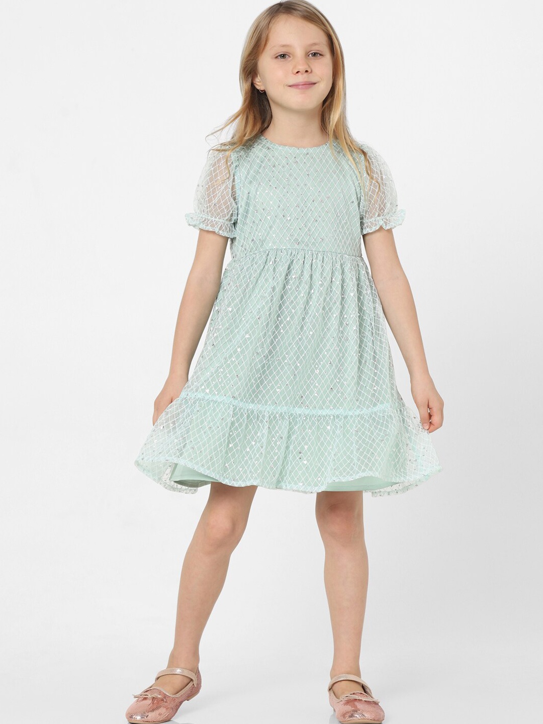 

KIDS ONLY Girls Green Checked Tiered Dress