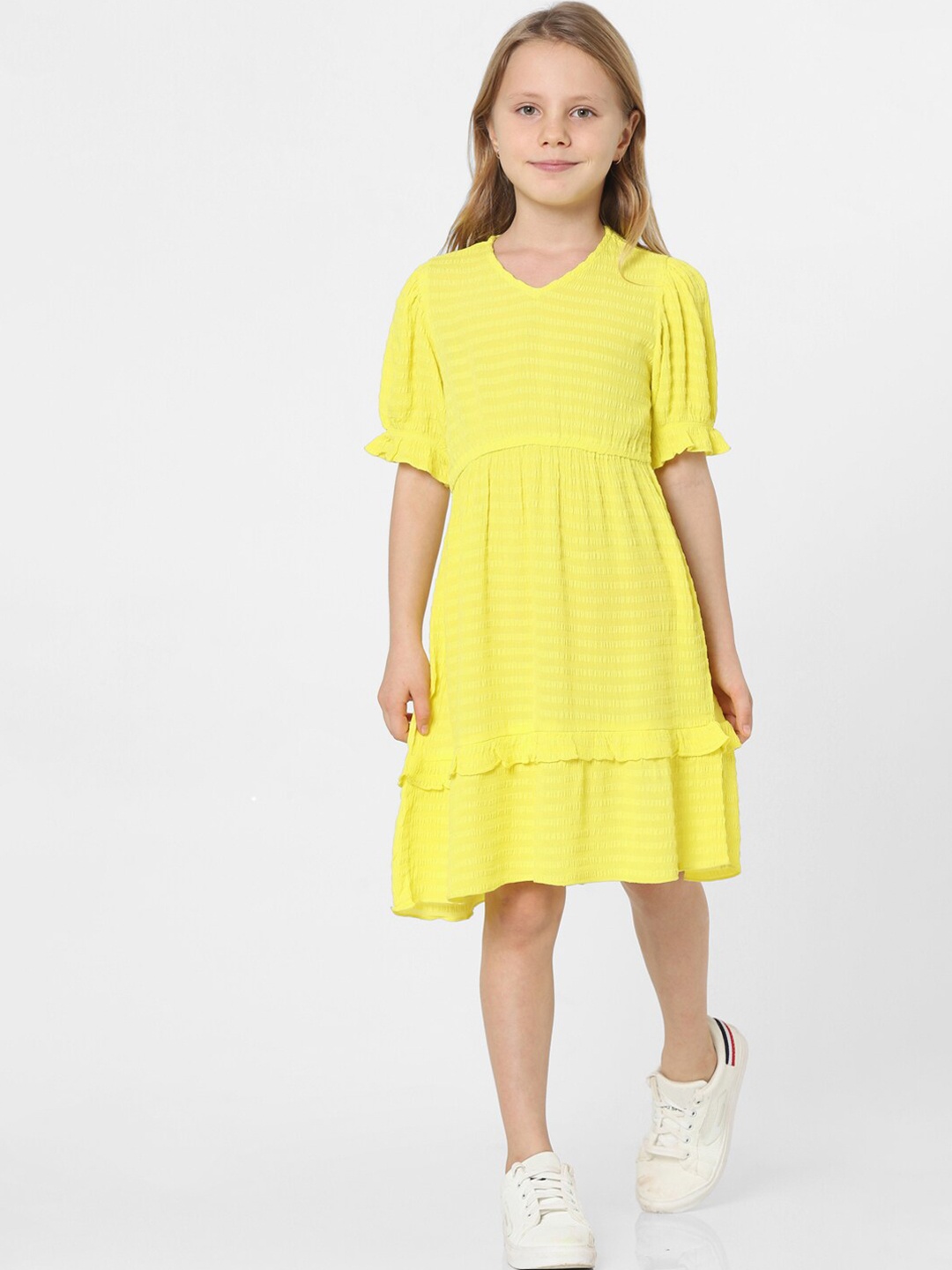 

KIDS ONLY Yellow A-Line Self Design Dress
