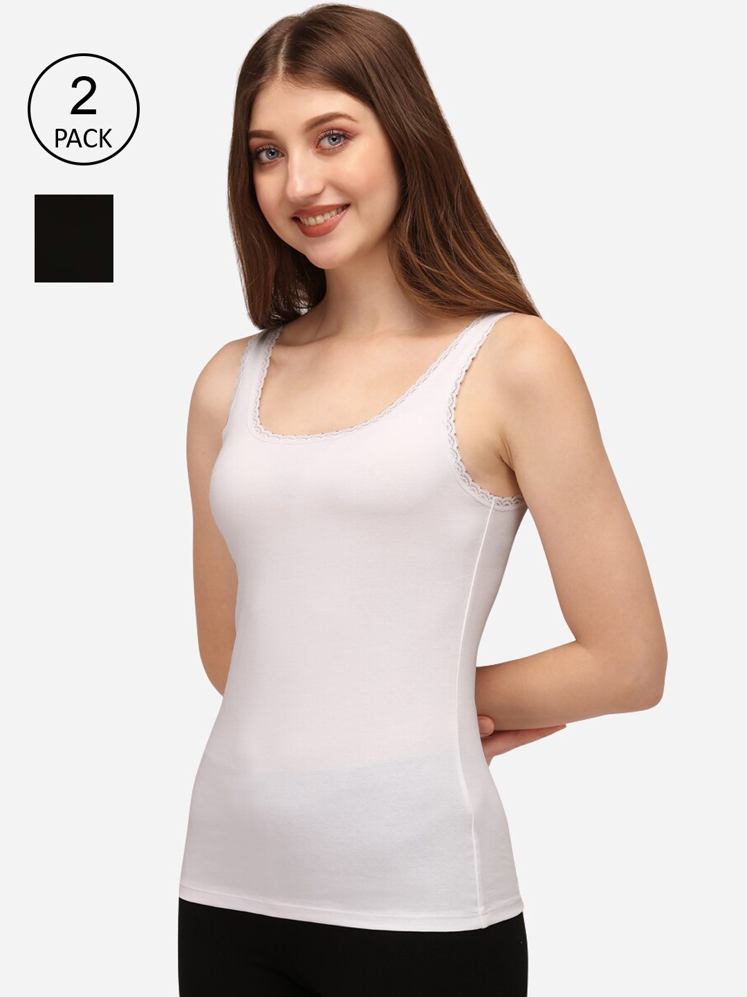 

Soie Women Black & White Pack of 2 Solid Camisoles COMBO SC-10WHITE-BLACK, Off white