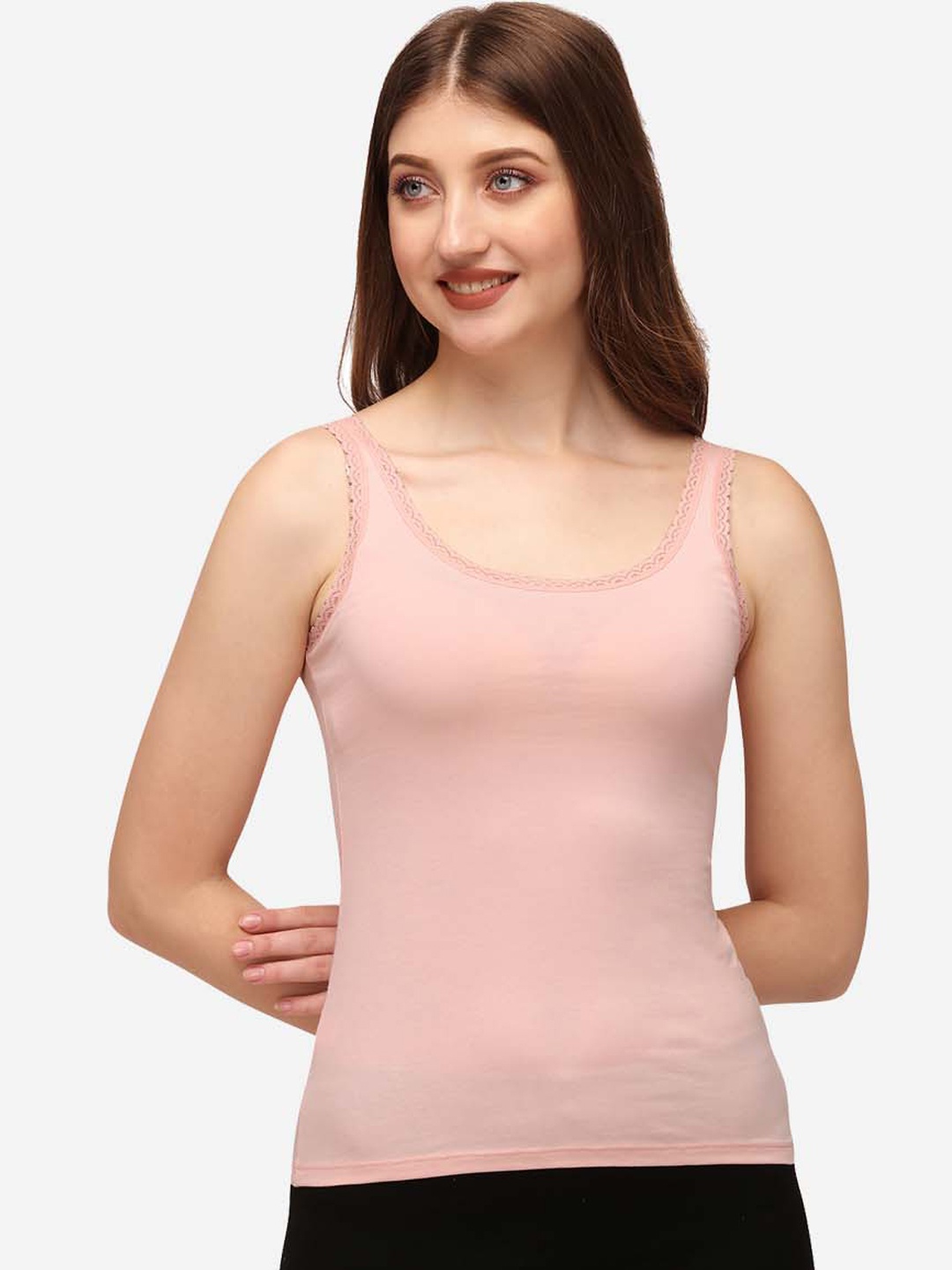 

Soie Women Peach Coloured Solid Camisoles