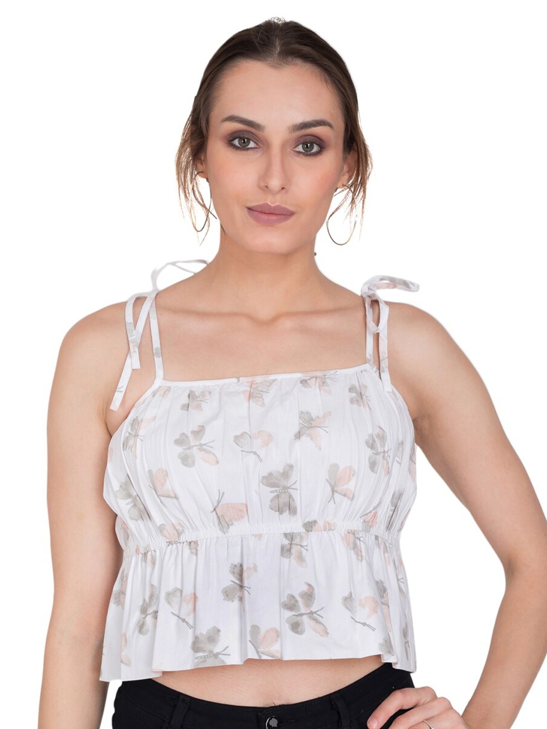 

sandy AND ritz White Floral Print Peplum Crop Top