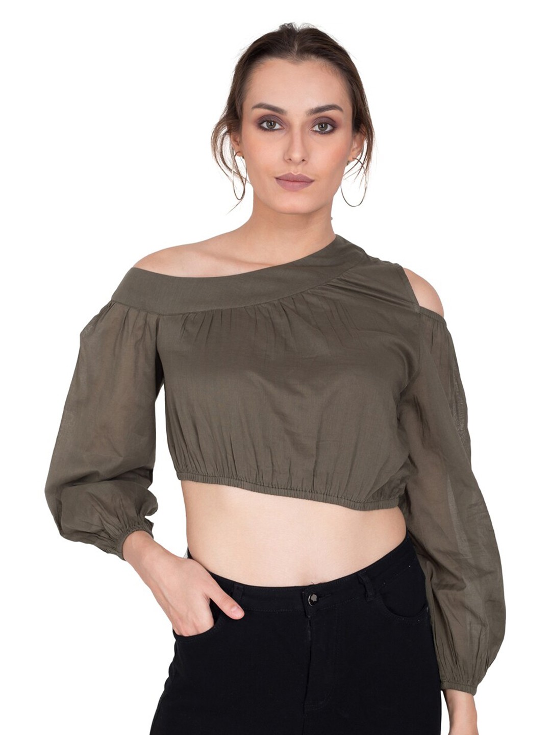 

sandy AND ritz Olive Green One Shoulder Crop Top