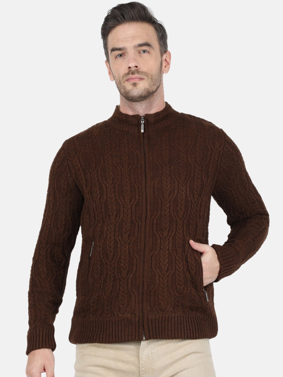 

Monte Carlo Men Brown Self Design Cardigan