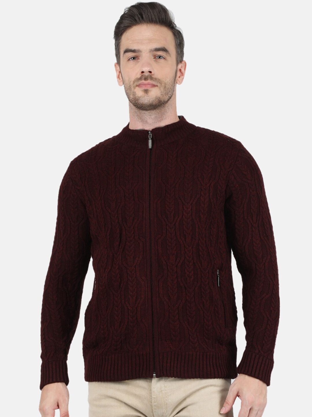 

Monte Carlo Men Maroon Geometric Open Front Jacket