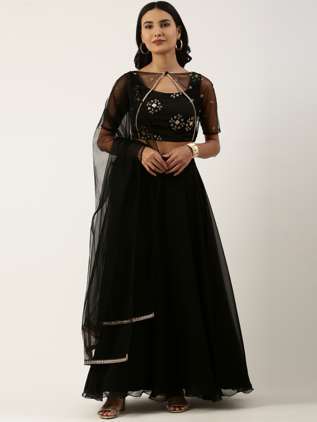 

Ethnovog Black Embroidered Made to Measure Lehenga Blouse With Dupatta