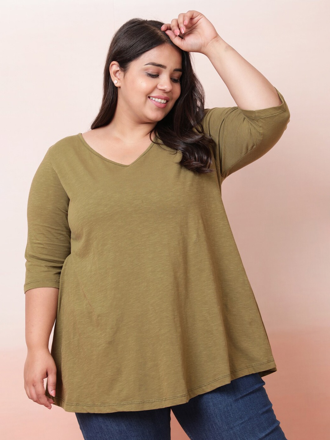 

Amydus Plus Size Long line Tunic, Olive