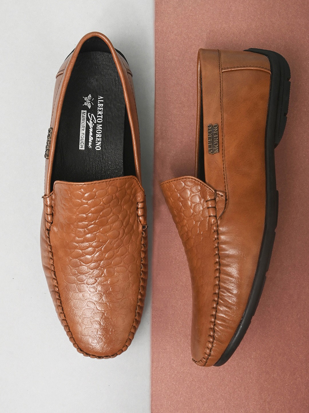 

ALBERTO MORENO Men Tan Textured Casual Loafers