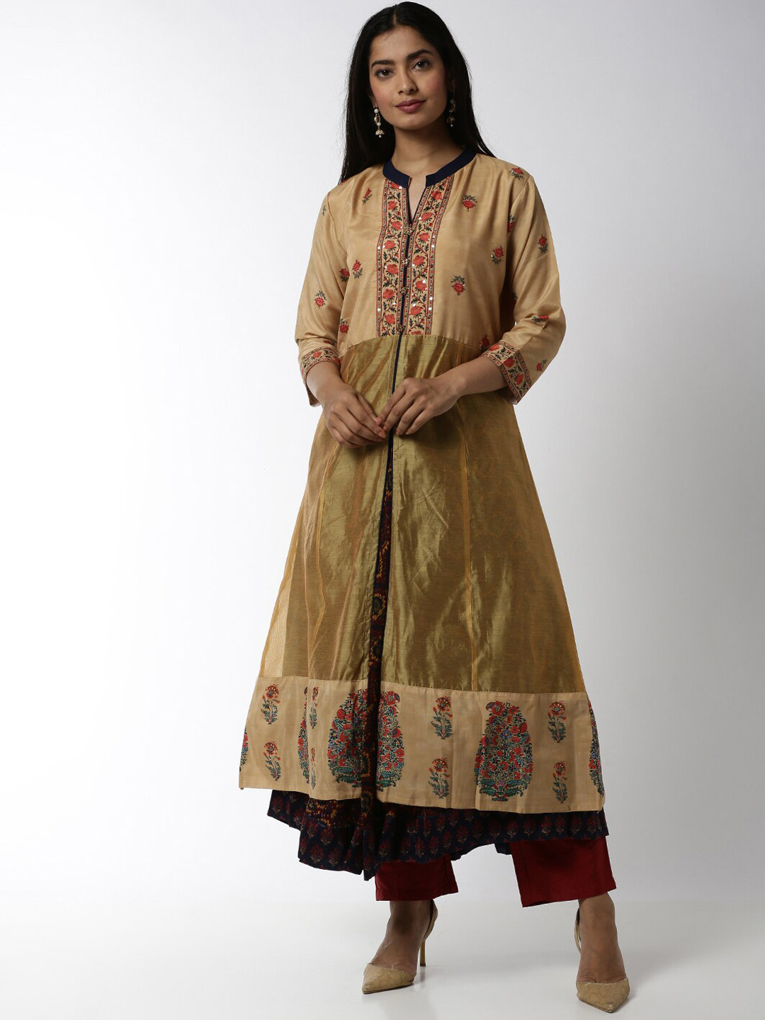 

Soch Women Mustard Yellow Floral Embroidered Anarkali Kurta