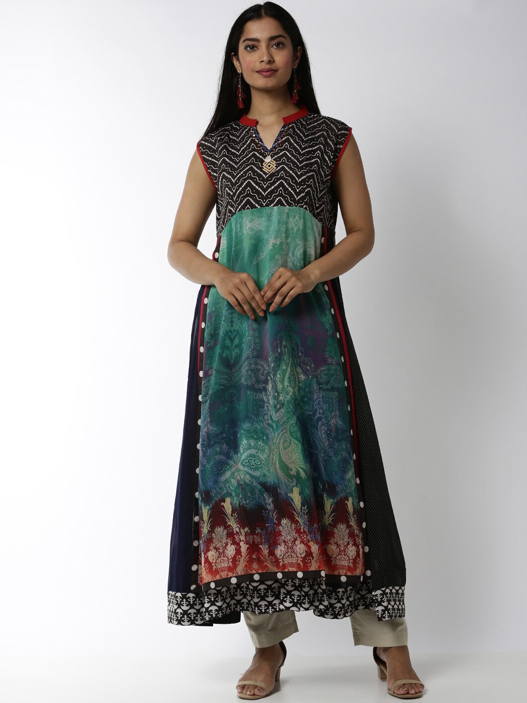 

Soch Women Black Ethnic Motifs Printed Georgette Anarkali Kurta