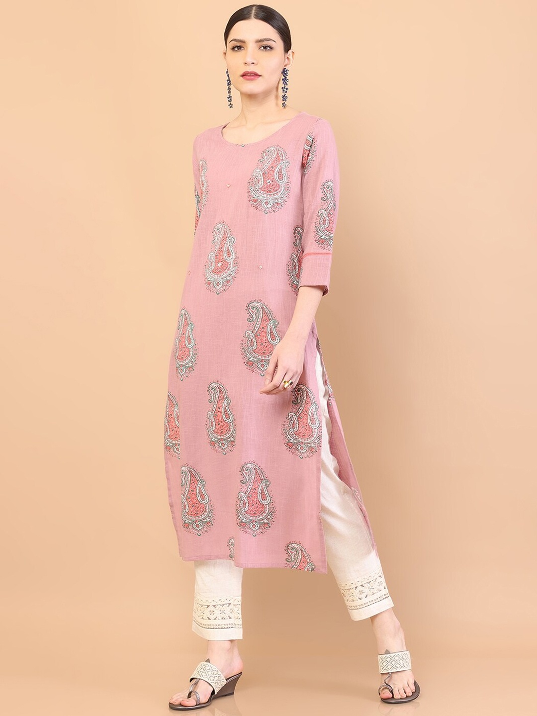 

Soch Women Pink Ethnic Motifs Printed Kurta