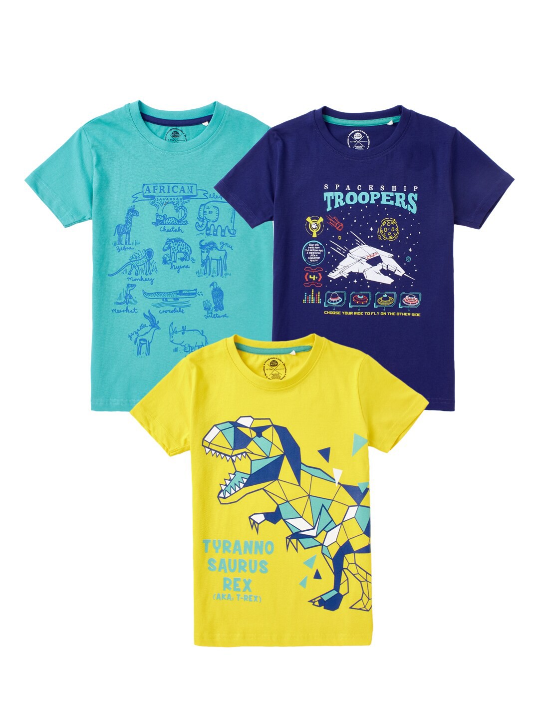 

Cub McPaws Boys Blue & Yellow Pack Of 3 Printed T-shirt