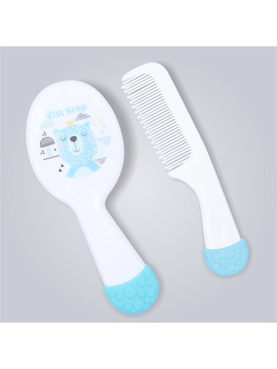 

1st Step Kids Blue & White Printed Baby Hair Brush Set