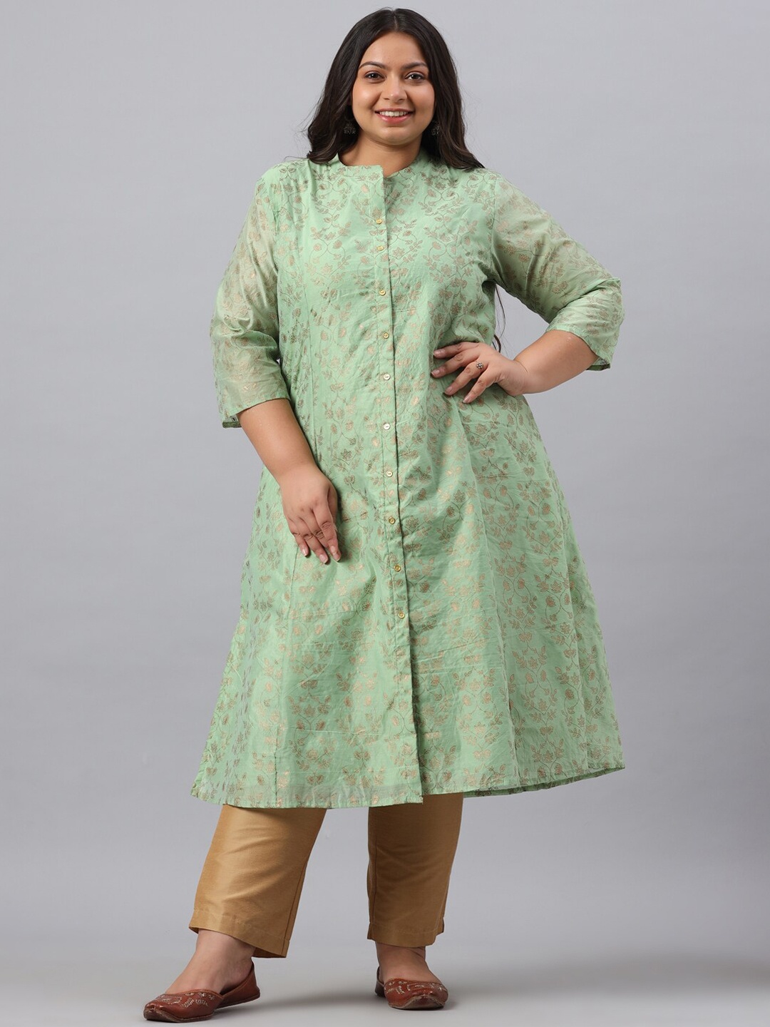 

Juniper Women Green Ethnic Motifs Pastels Georgette Kurta