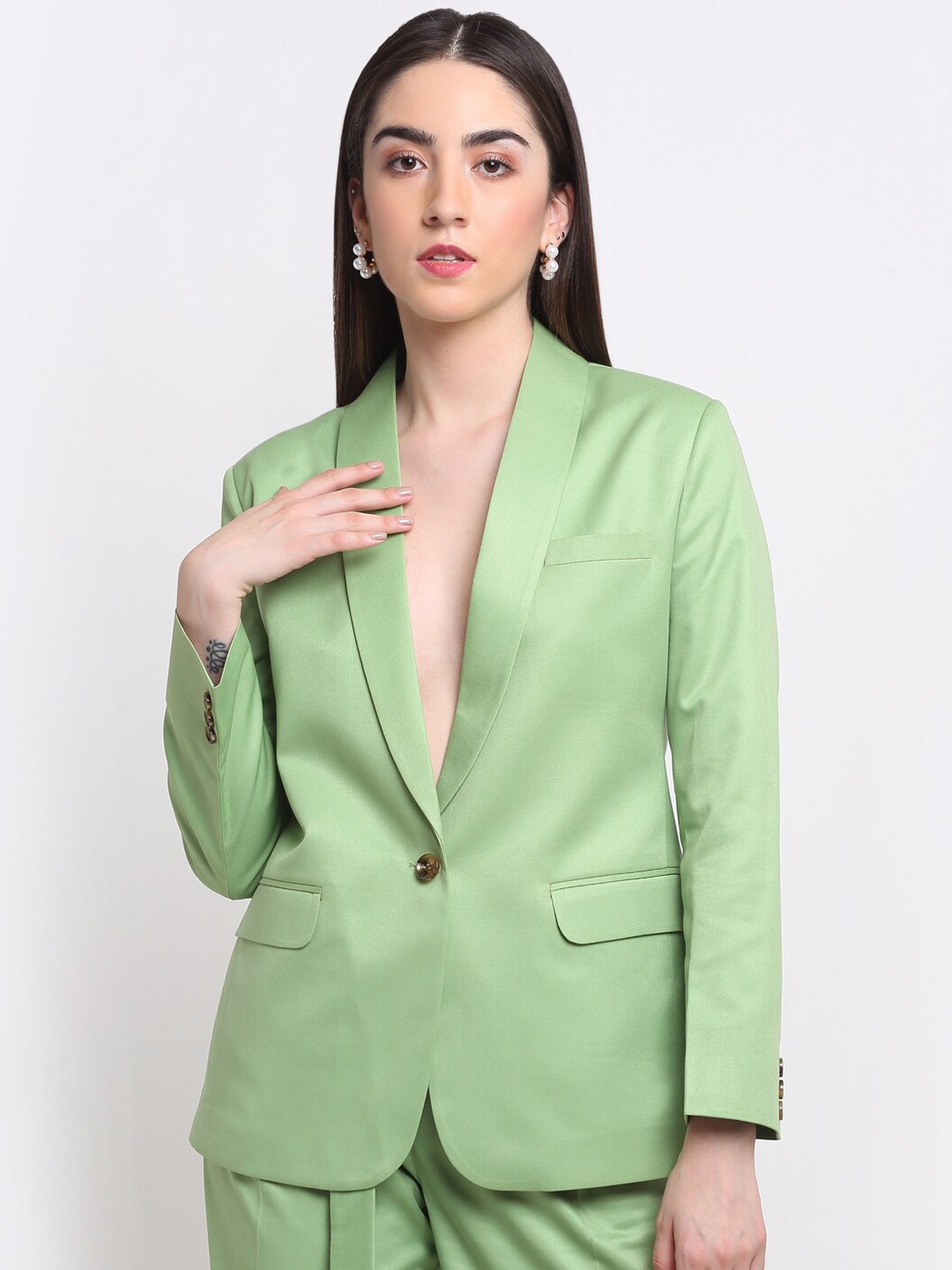 

Ennoble Women Green Solid Single-Breasted Blazers