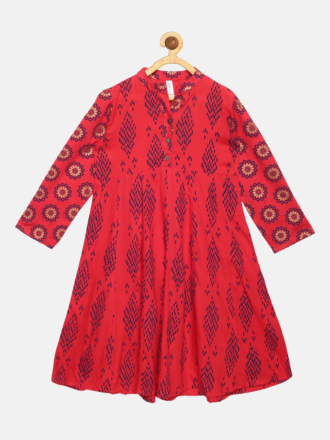 

KiddoPanti Girls Red Plus Size Ethnic Motifs Printed Kurta