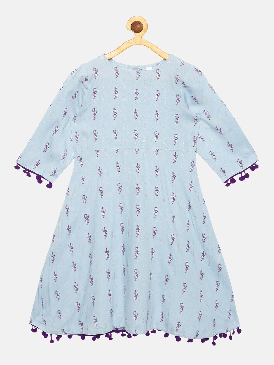 

KiddoPanti Girls Blue Geometric Printed Anarkali Kurta