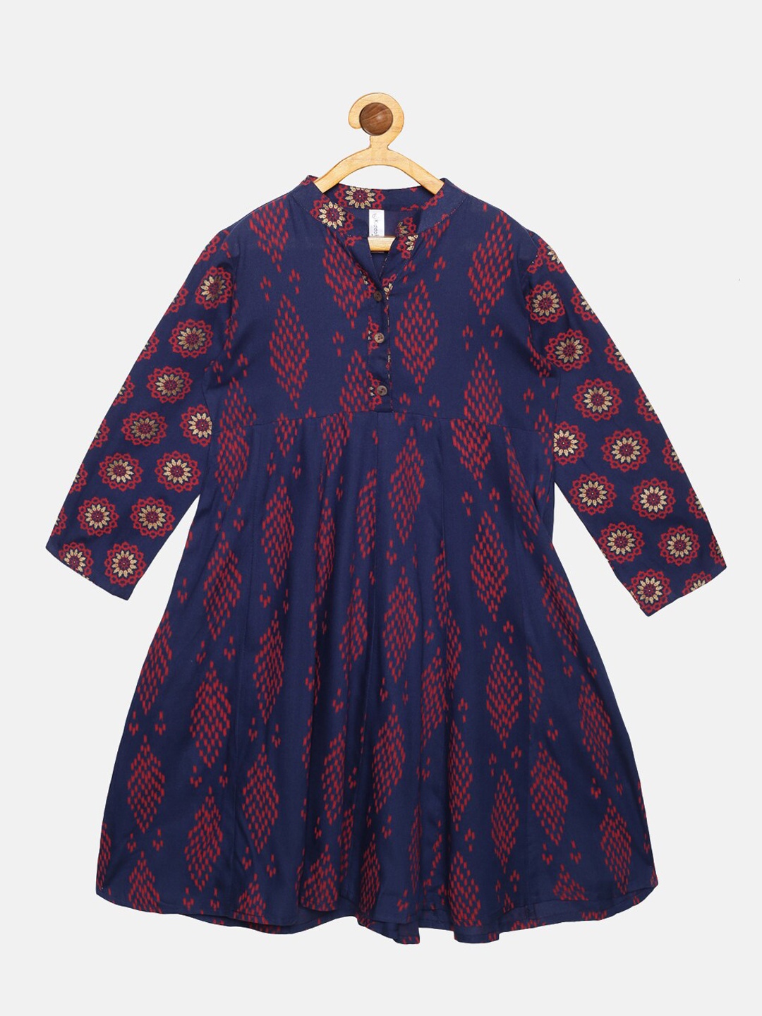 

KiddoPanti Girls Navy Blue Ethnic Motifs Printed Anarkali Kurta