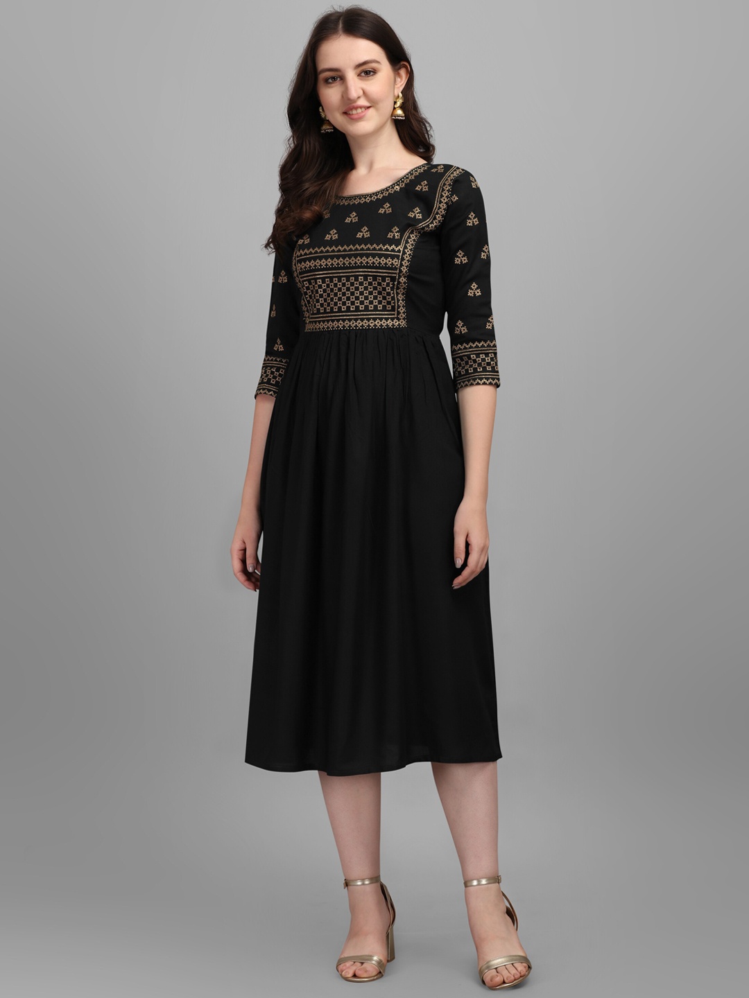 

FabFairy Black Ethnic Motifs Embroidered Dress