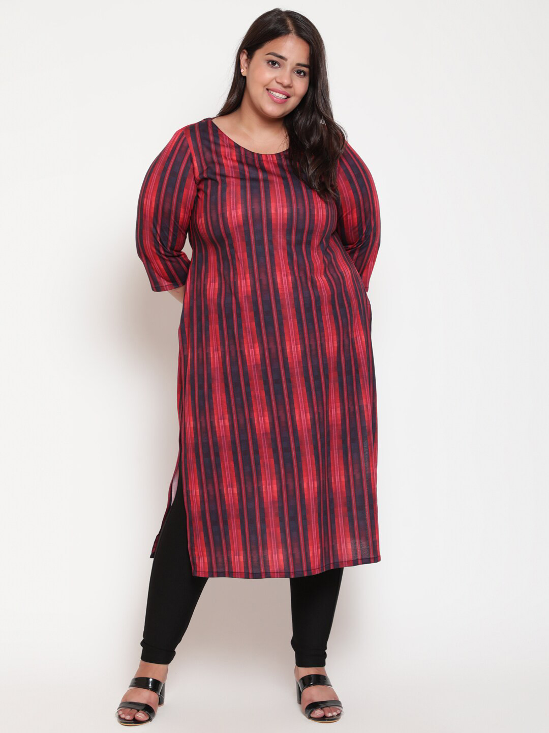

Amydus Women Plus Size Striped Kurta, Red