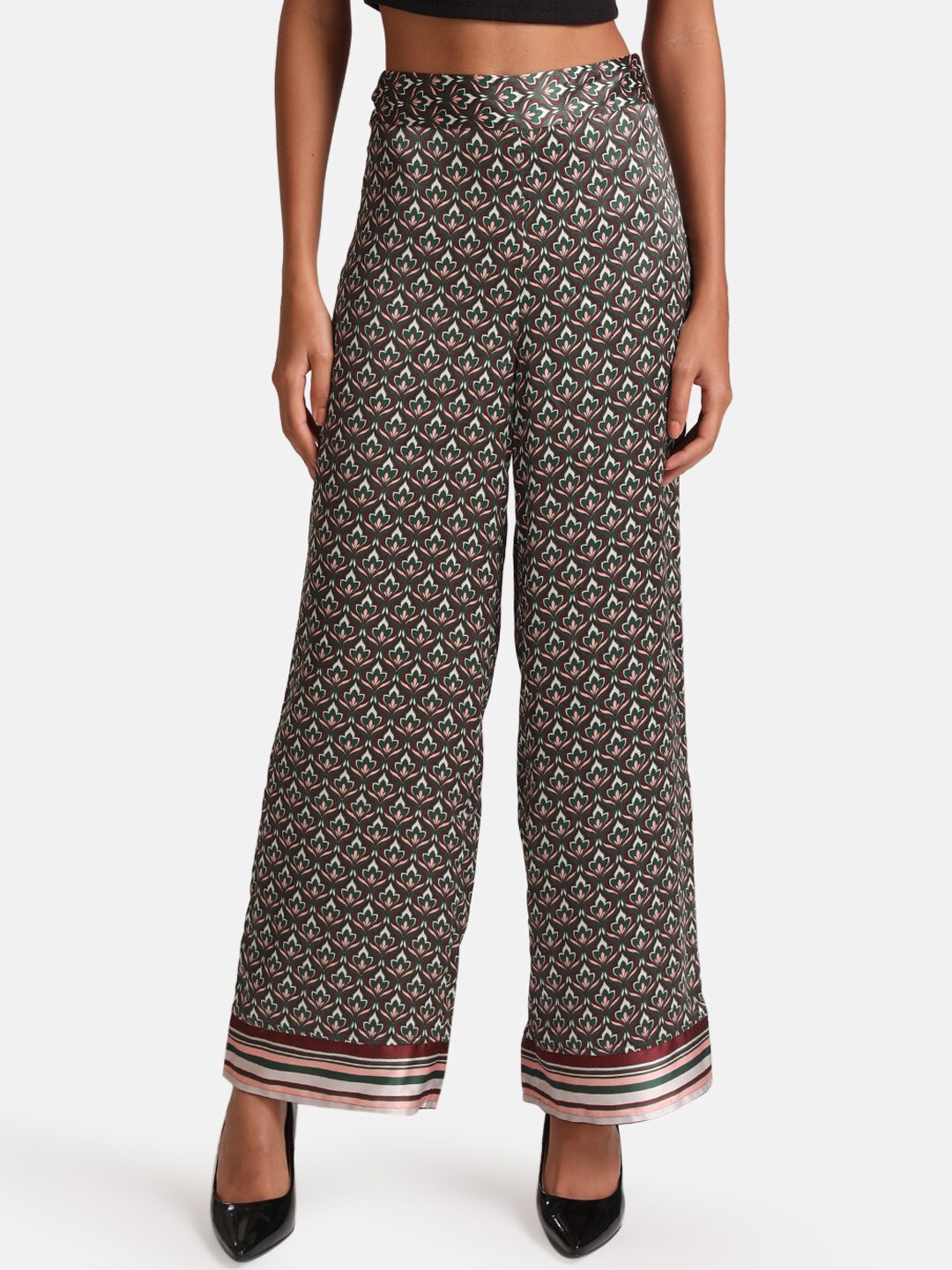 

Kazo Women Green Ethnic Motifs Printed Flared High-Rise Trouser