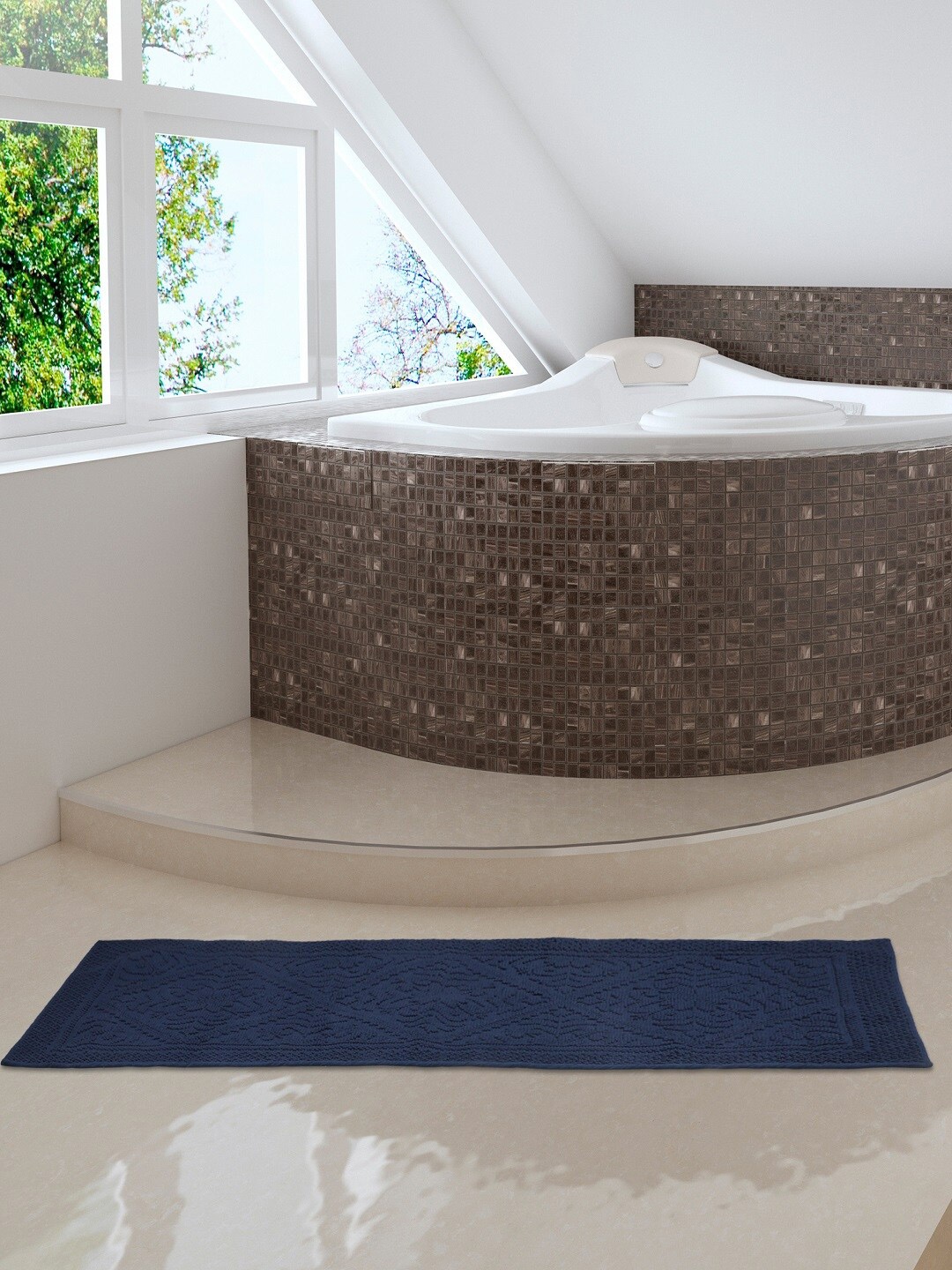 

Pano Navy Blue Self Design 1902 GSM Pure Cotton Bath Rugs