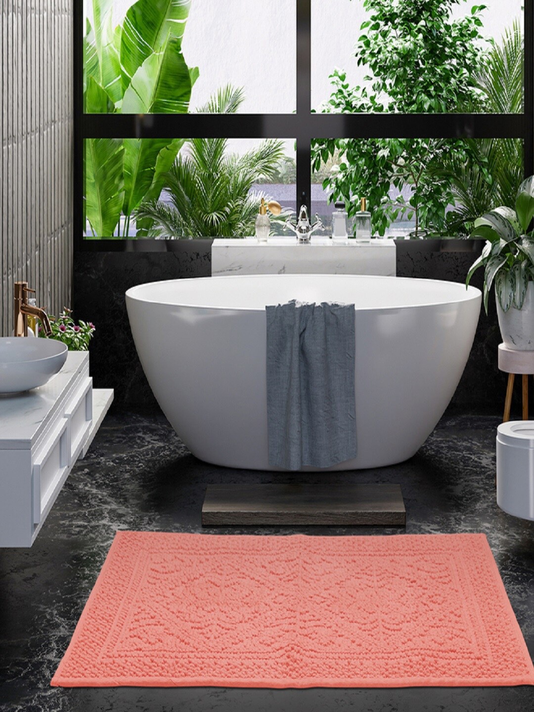 

Pano Coral Self Design 1902 GSM Pure Cotton Bath Rugs