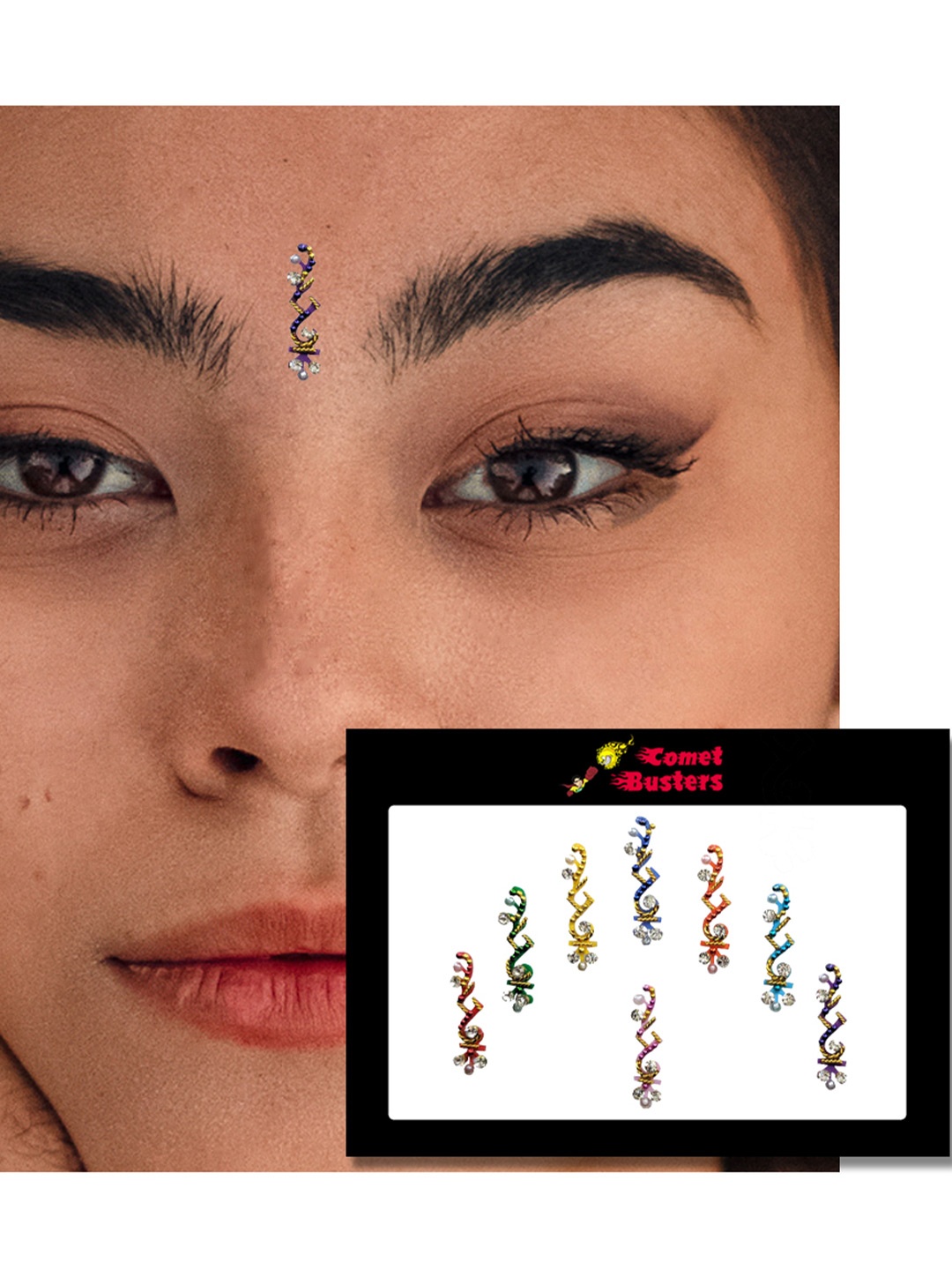 

Comet Busters 8 Pcs Multi-Coloured Reusable Bindi, Green