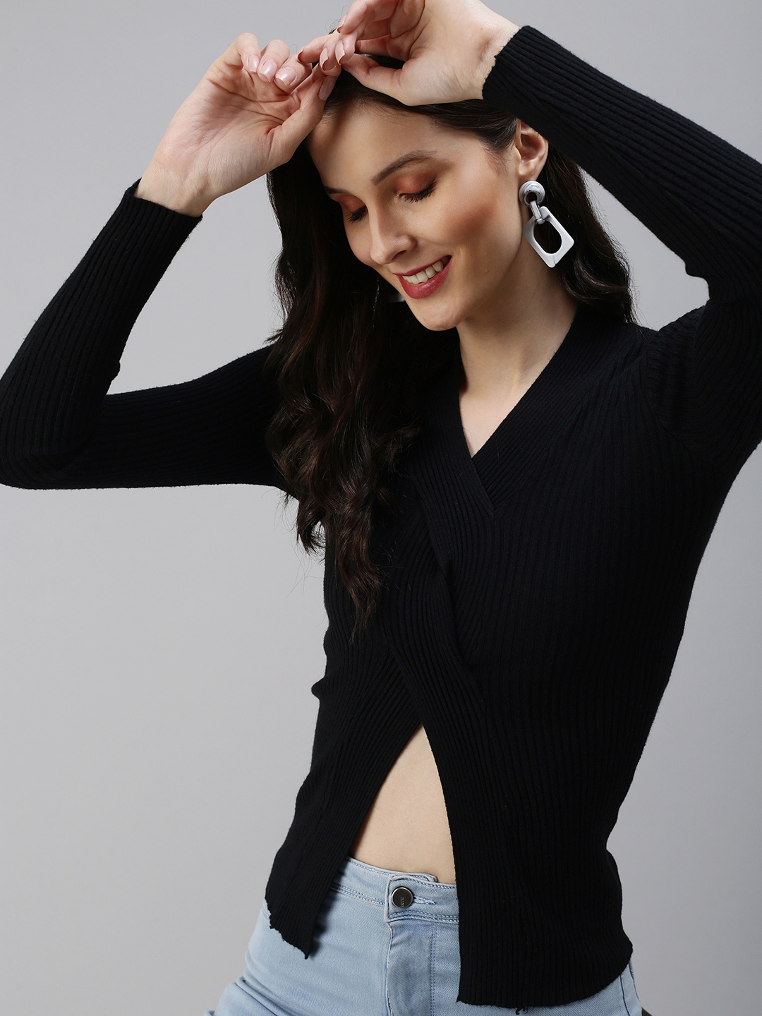 

SHOWOFF Women Black Wrap Crop Top