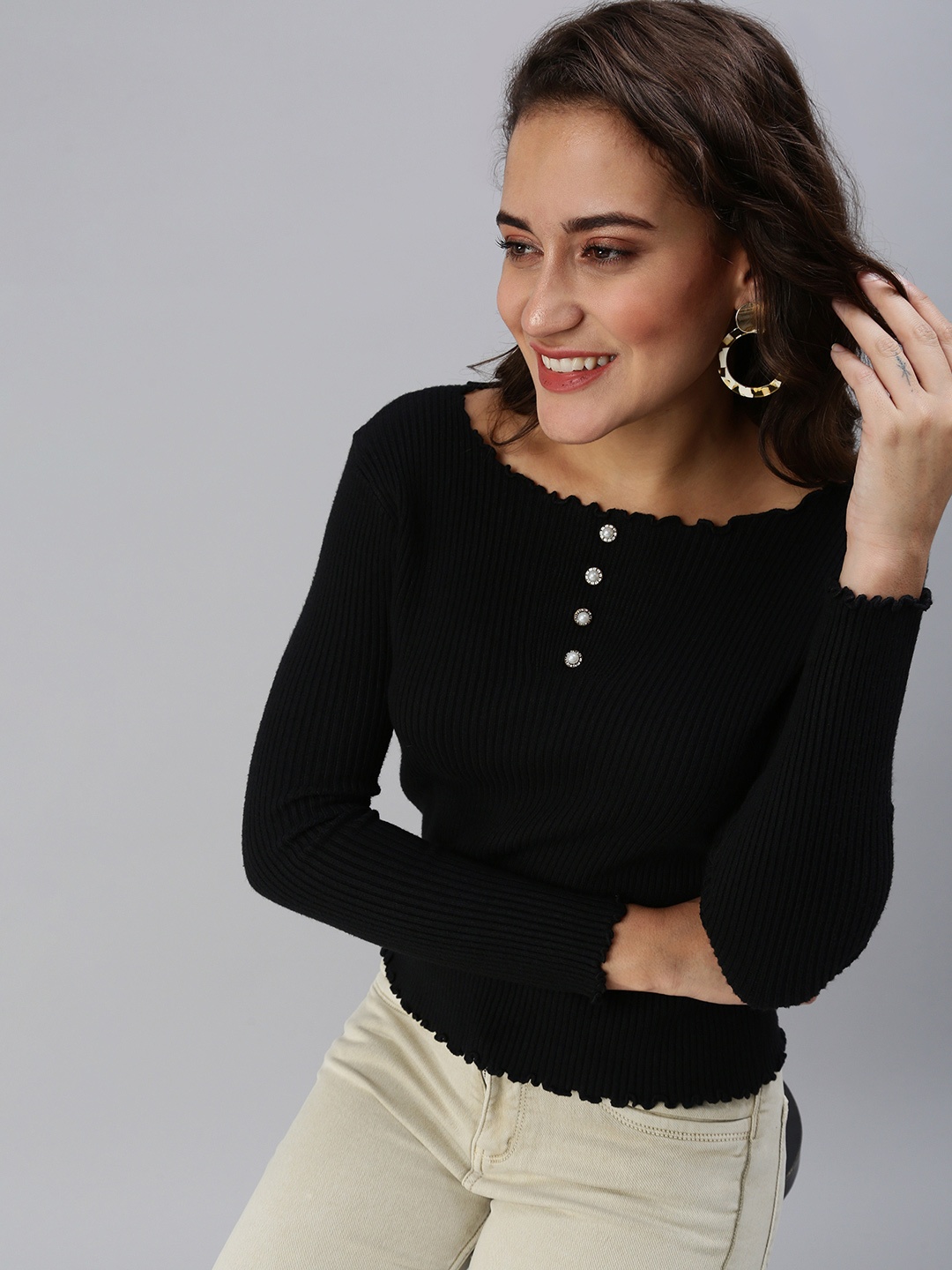 

SHOWOFF Women Black Studded Top