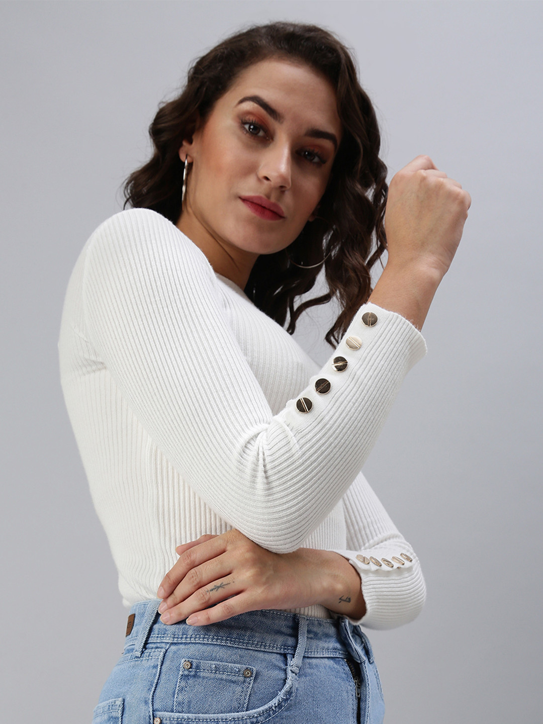 

SHOWOFF White Ribbed Fitted Top