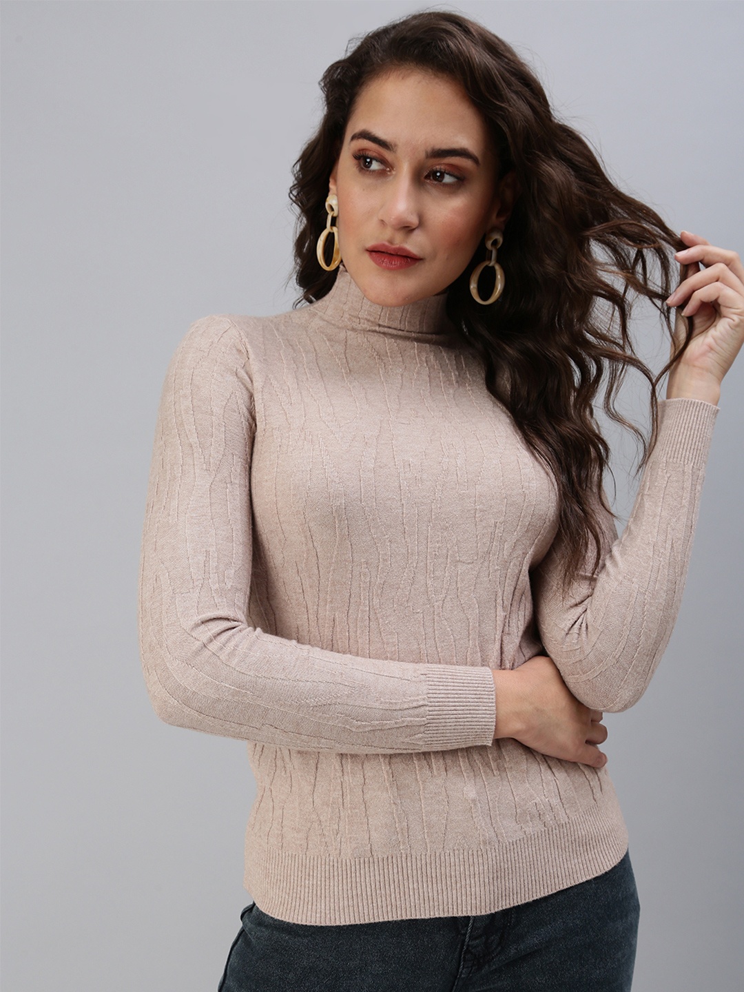 

SHOWOFF Women Taupe Solid Fitted Top