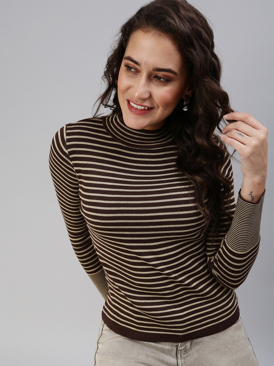 

SHOWOFF Brown Striped Top