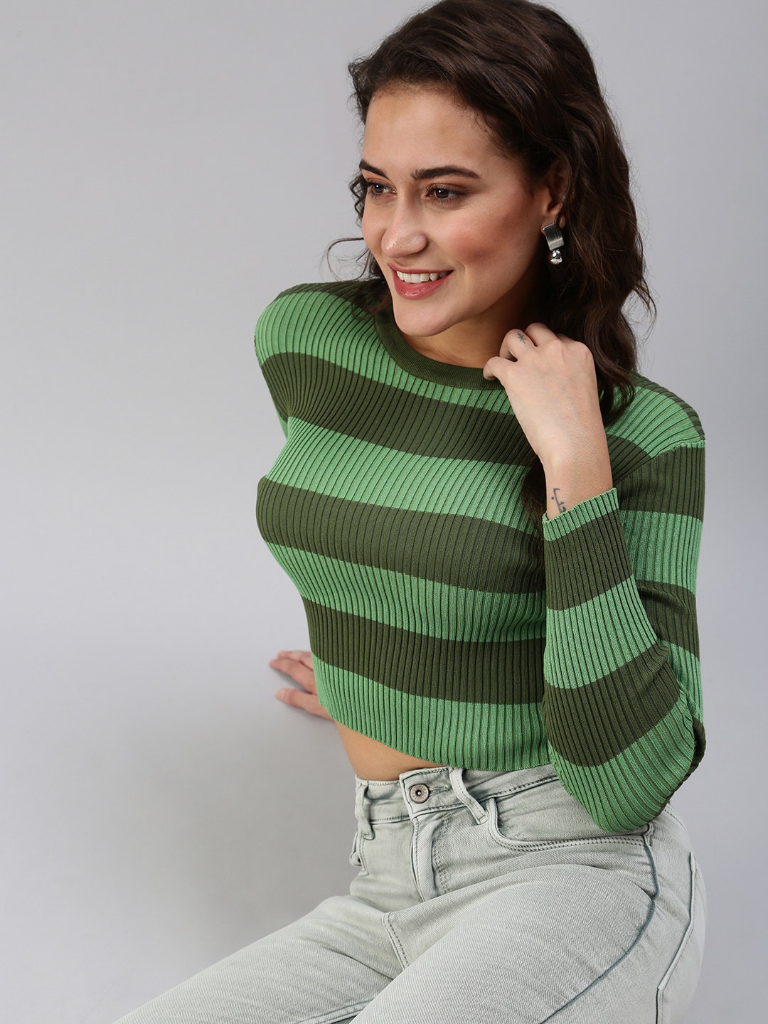 

SHOWOFF Green Striped Crop Top