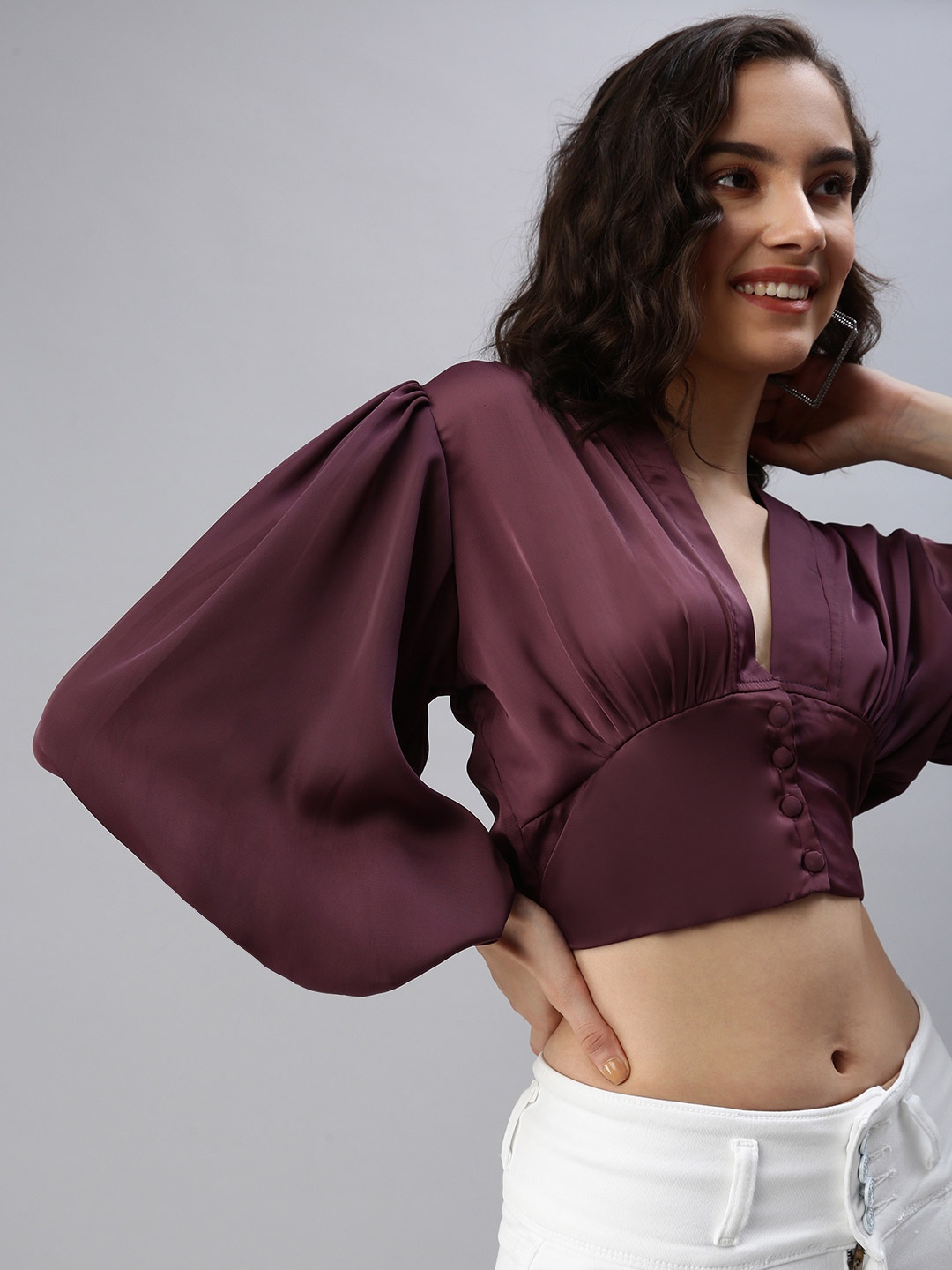 

SHOWOFF Burgundy Blouson Crop Top