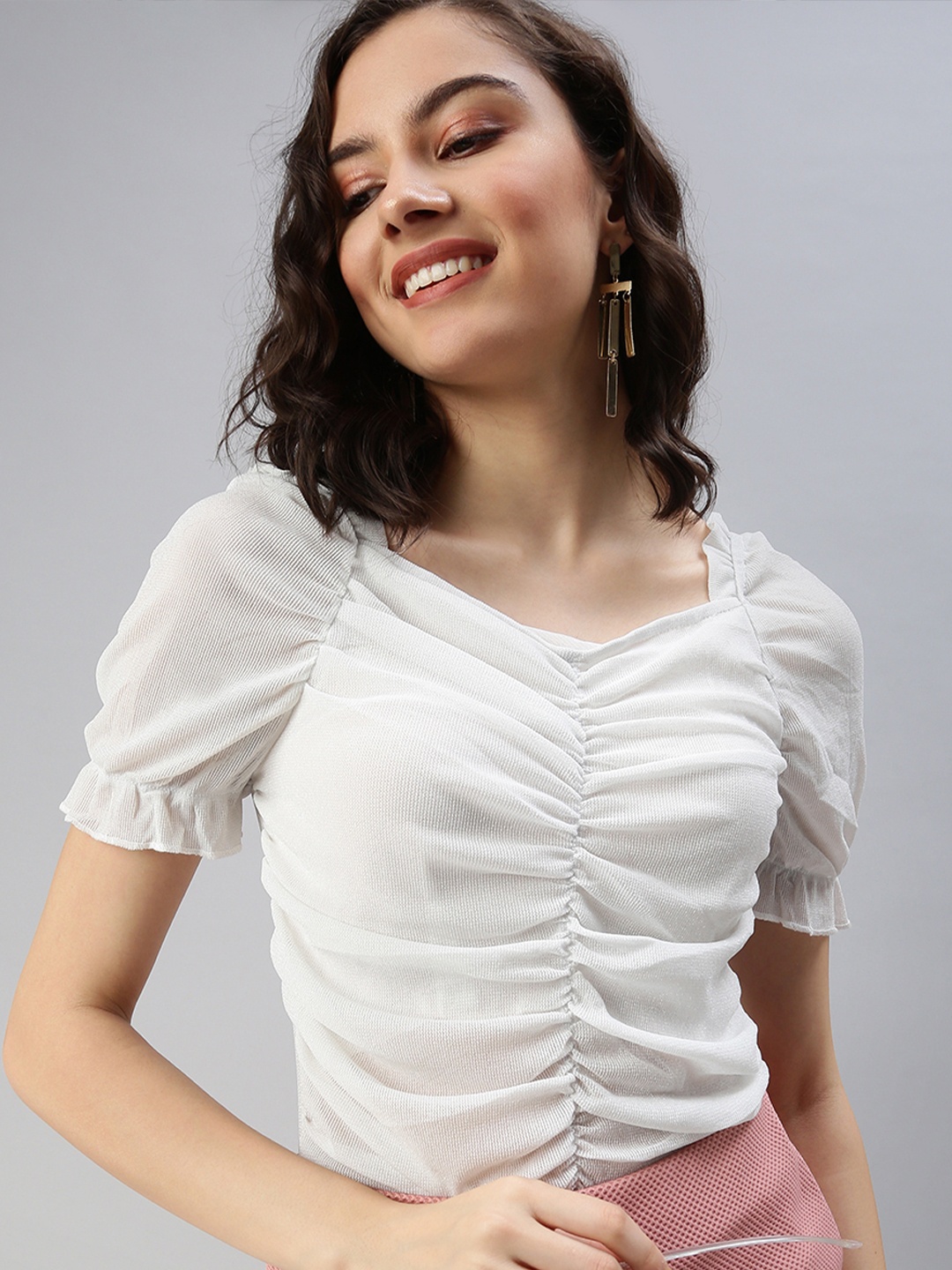 

SHOWOFF White Sweetheart Neck Crop Top