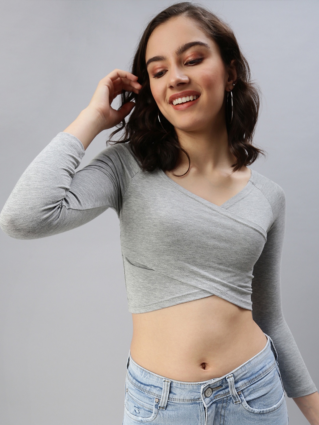 

SHOWOFF Grey Twisted Fitted Crop Top