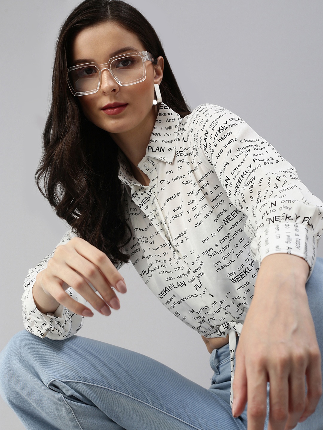 

SHOWOFF Women's White Crepe Cinched Waist Top