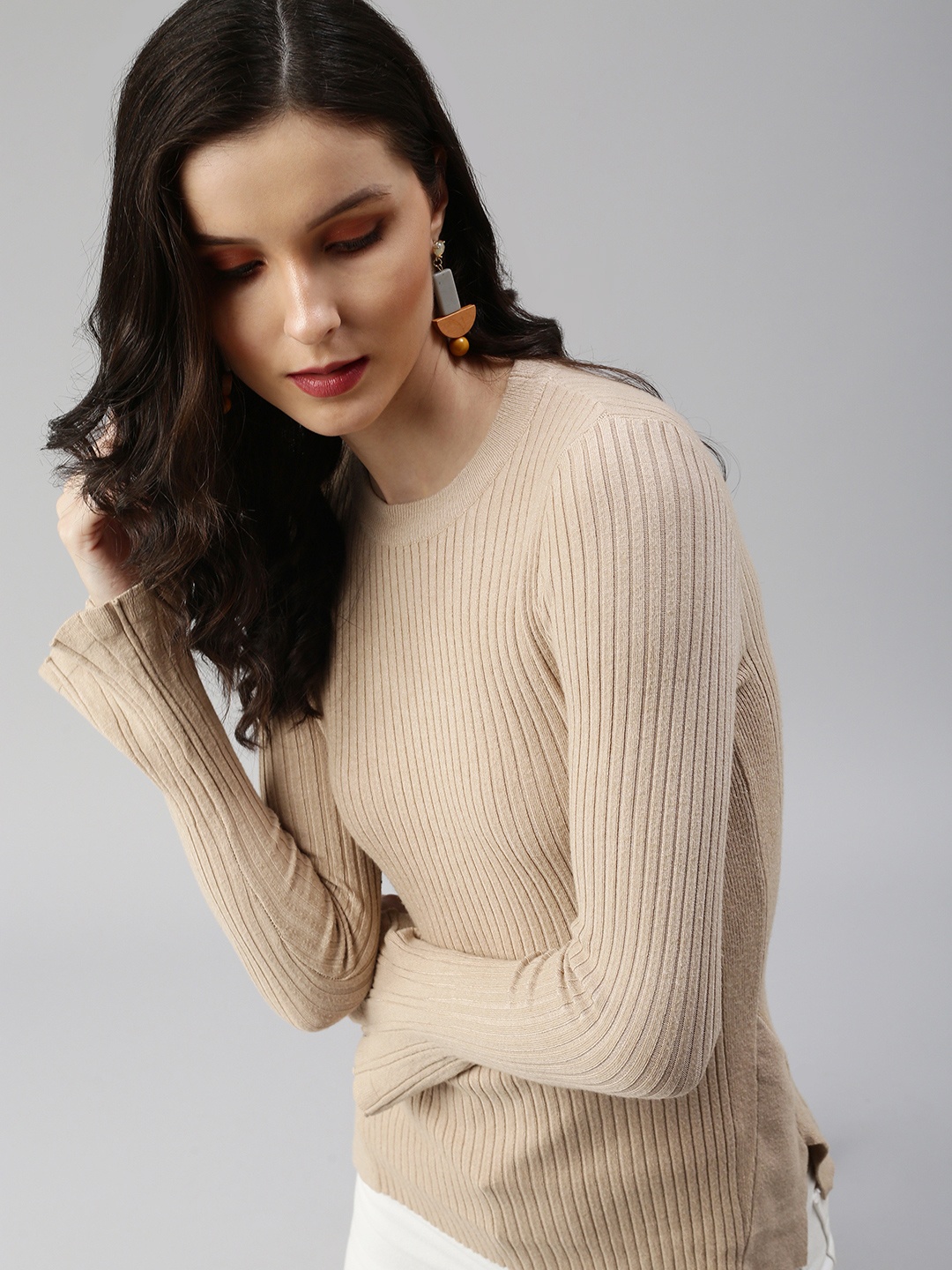

SHOWOFF Women Beige Fitted Bell Sleeve Top