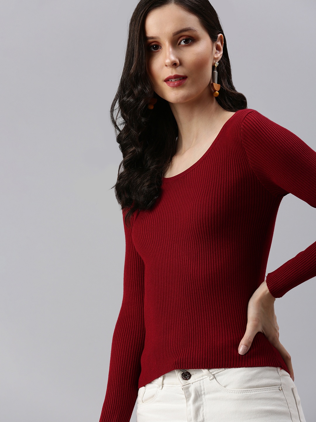 

SHOWOFF Maroon Scoop Neck Top