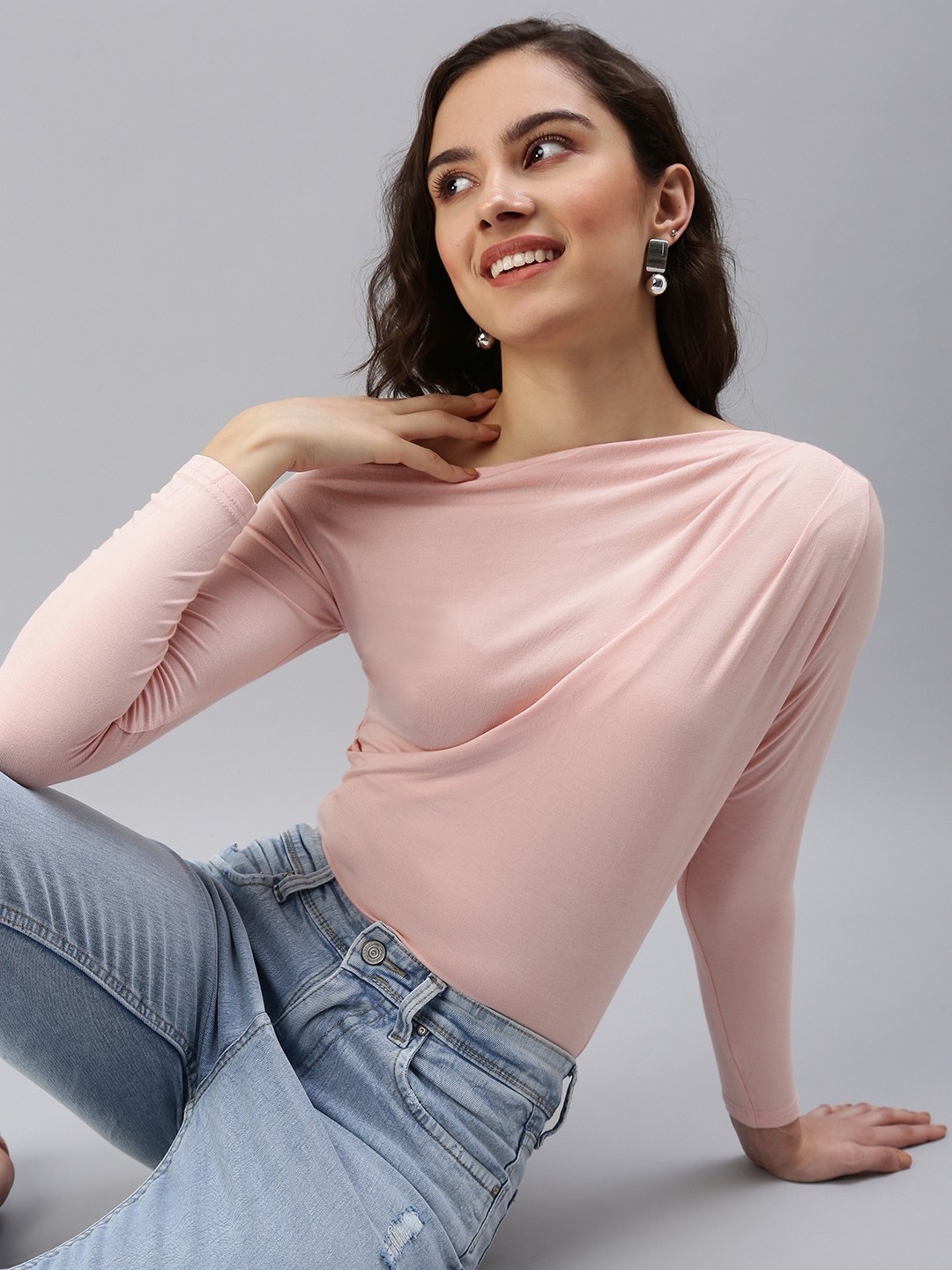 

SHOWOFF Women Peach Boat Neck Top