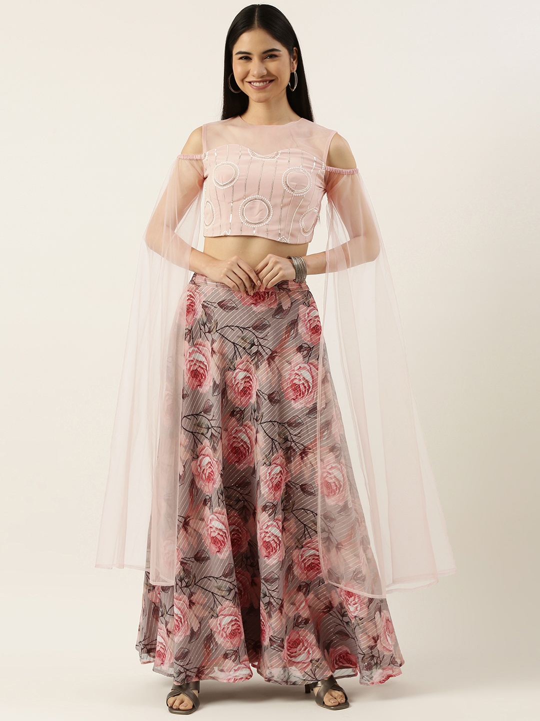 

Ethnovog Pink Burgundy Embroidered Made to Measure Lehenga