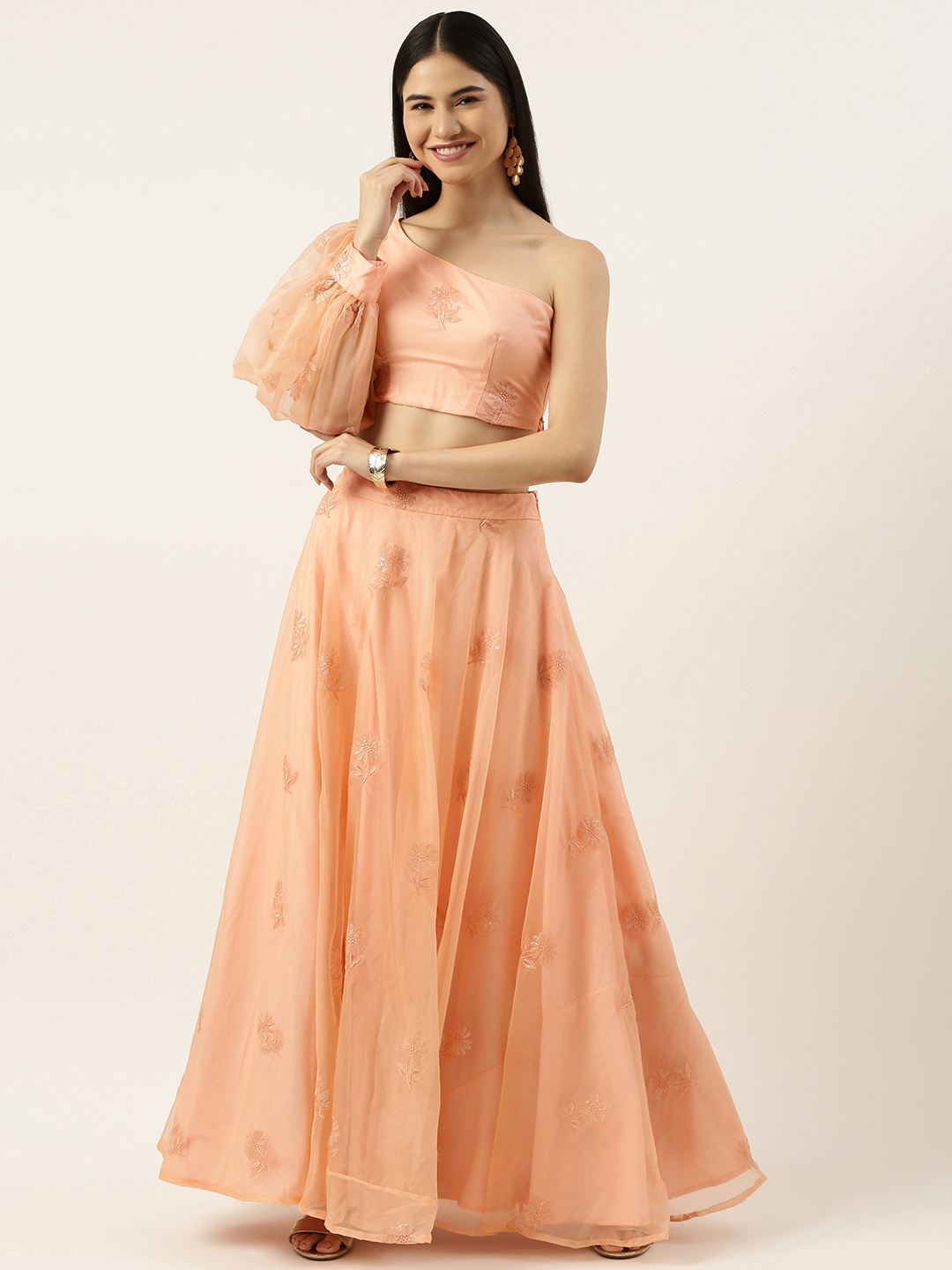 

Ethnovog Peach-Coloured Made to Measure Lehenga Choli