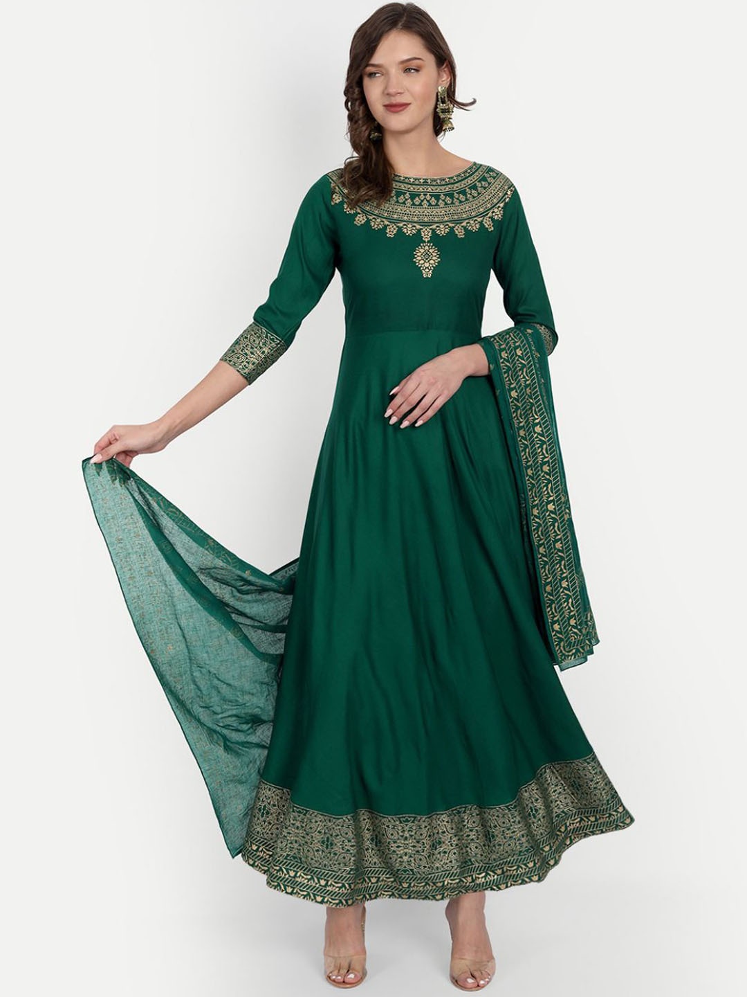 

FABISTA Women Green Floral Yoke Design Anarkali Kurta