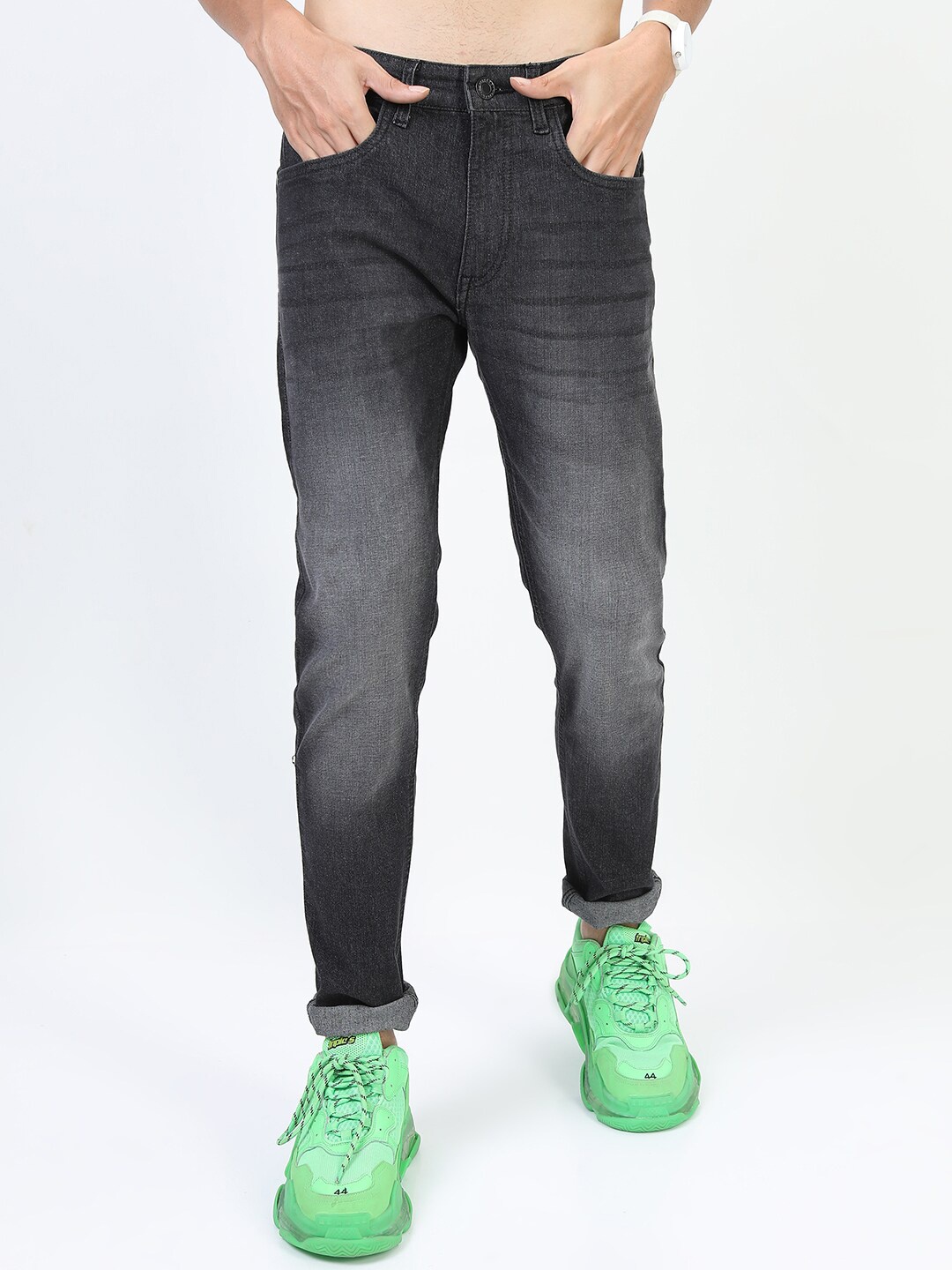 

HIGHLANDER Men Black Tapered Fit Light Fade Stretchable Jeans
