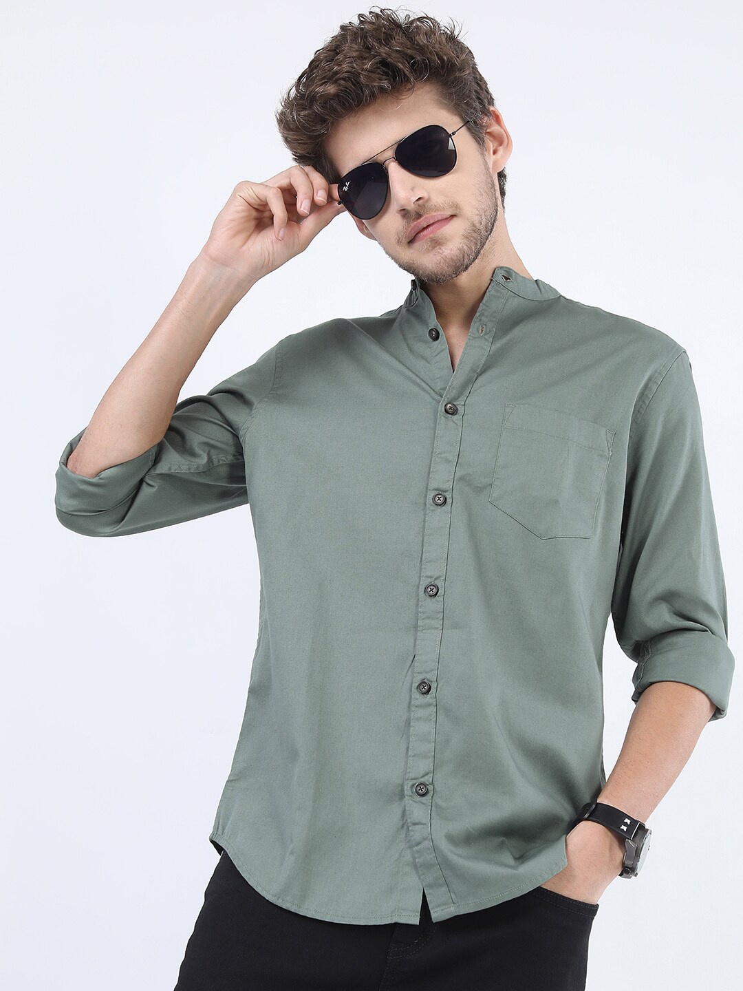 

HIGHLANDER Men Green Slim Fit Casual Shirt