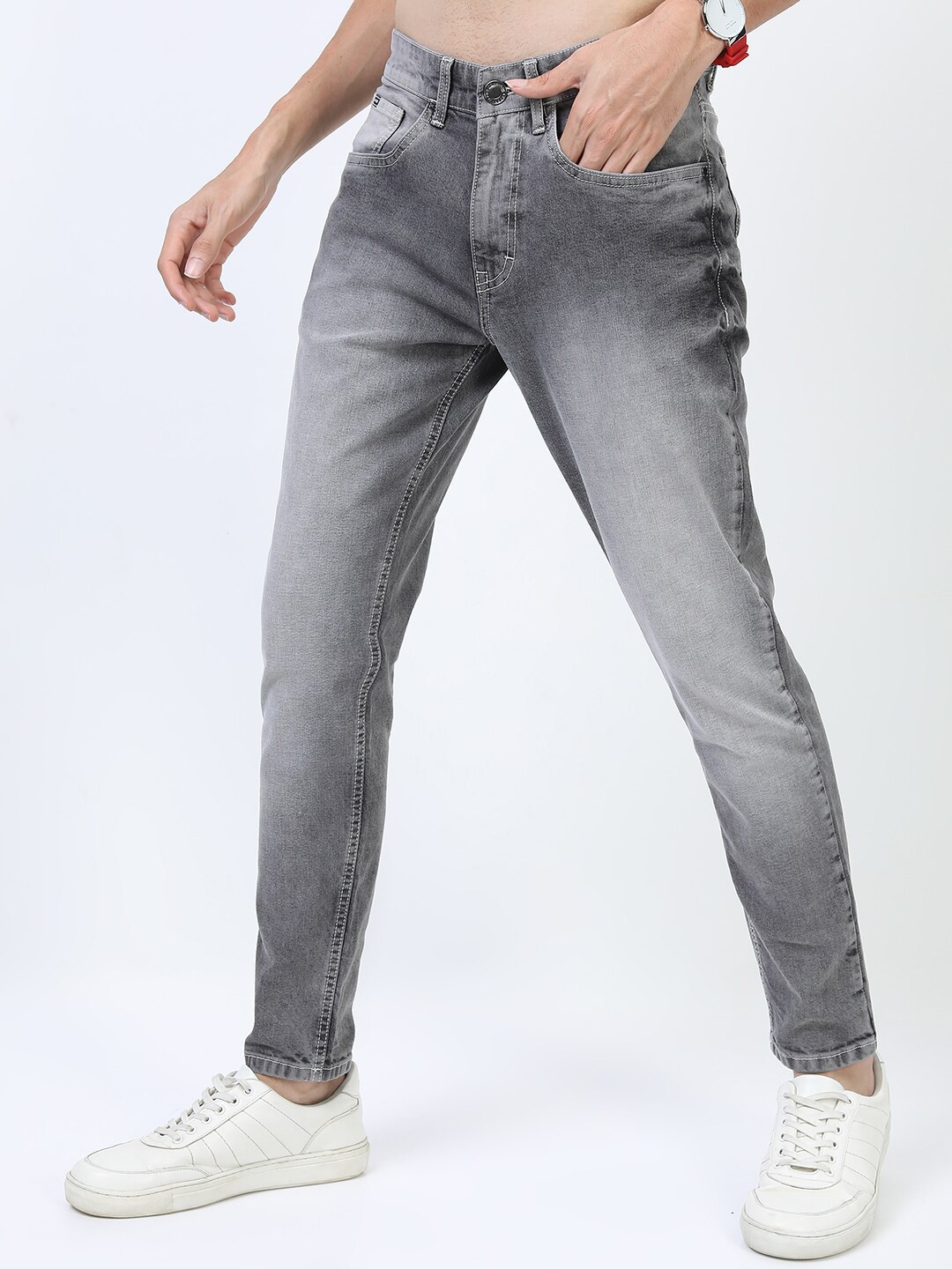 

HIGHLANDER Men Grey Tapered Fit Heavy Fade Stretchable Jeans