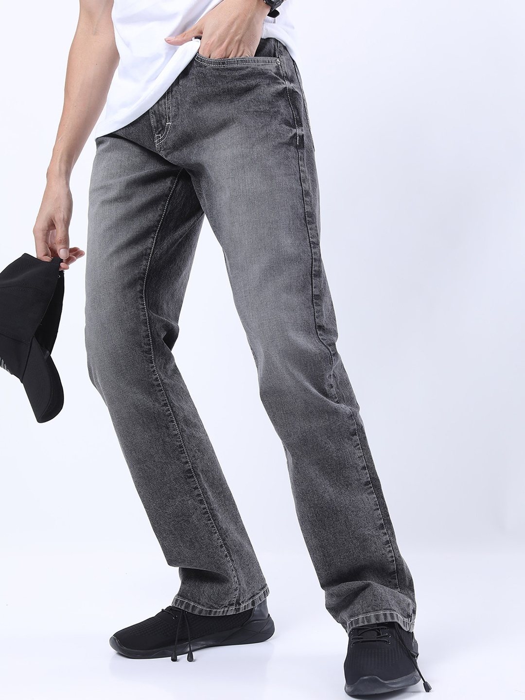 

HIGHLANDER Men Grey Bootcut Clean look Heavy Fade Stretchable Jeans