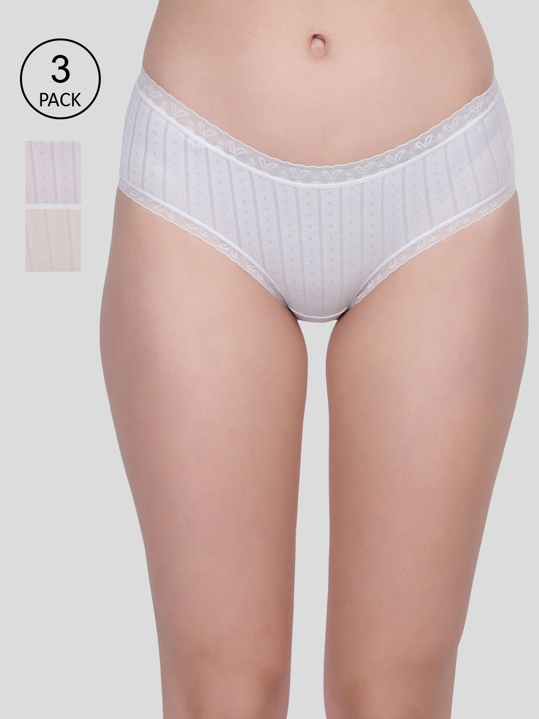 

Amour Secret Women Pack Of 3 Striped Hipster Briefs, Grey