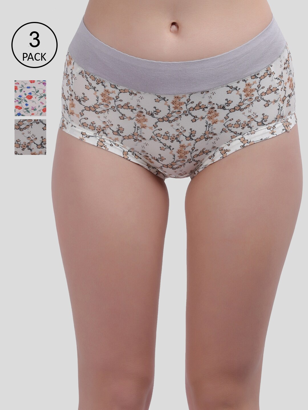 

Amour Secret Women Pack of 3 Printed Mid-Rise Hipster Briefs-P2814_Bwn_Org_Pnk, White